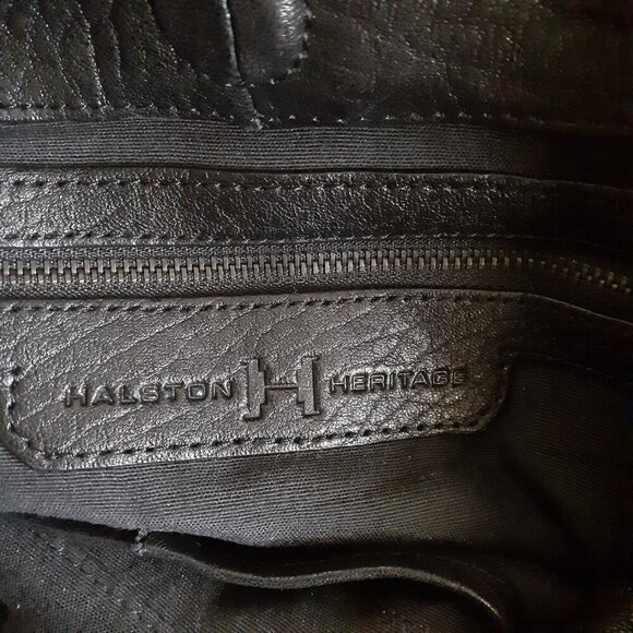 Halston Heritage Women's Black Pebbled Leather Metal Hinge Monogram Hobo Purse - Picture 10 of 15